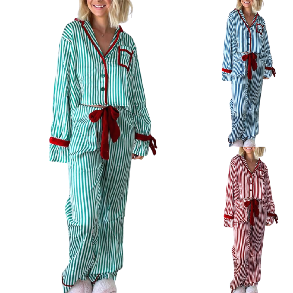Striped & Velvet Bow Pajamas