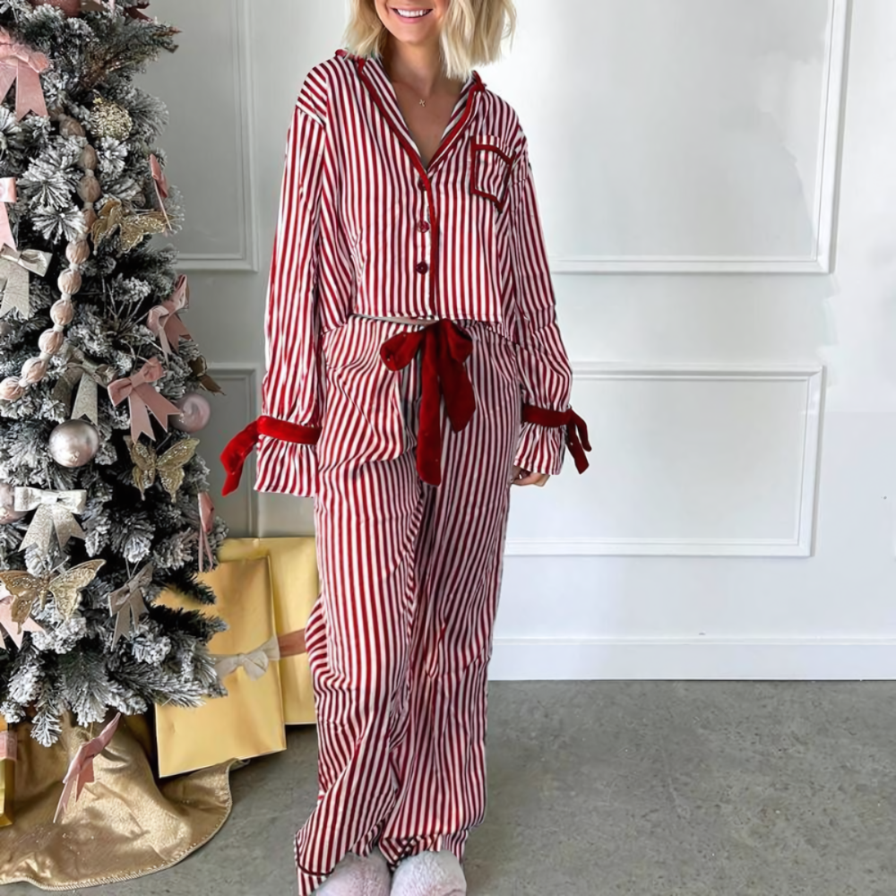 Striped & Velvet Bow Pajamas