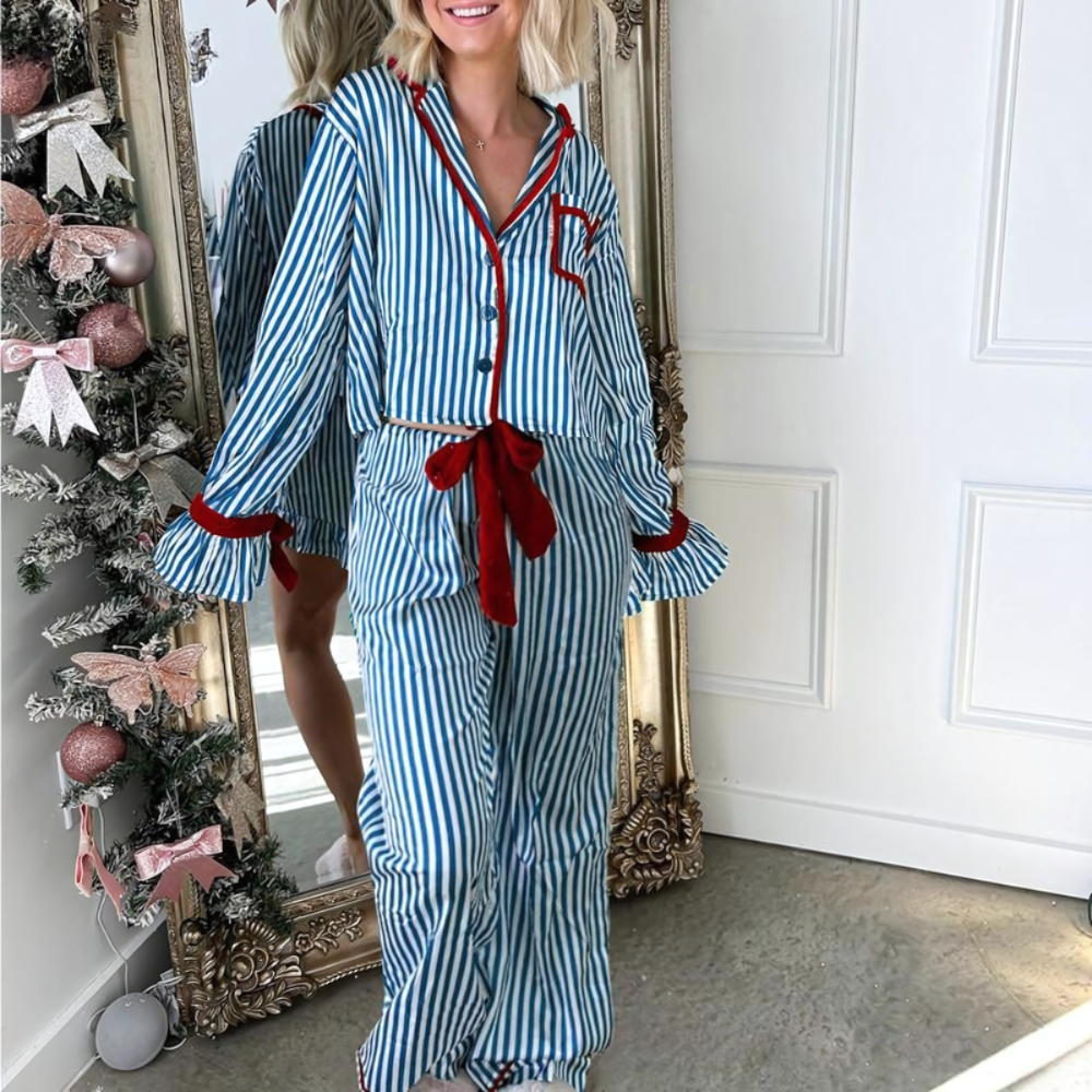Striped & Velvet Bow Pajamas
