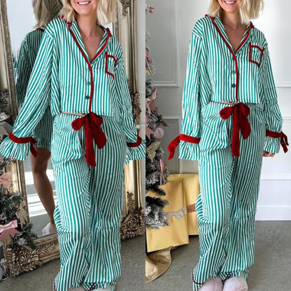 Striped & Velvet Bow Pajamas